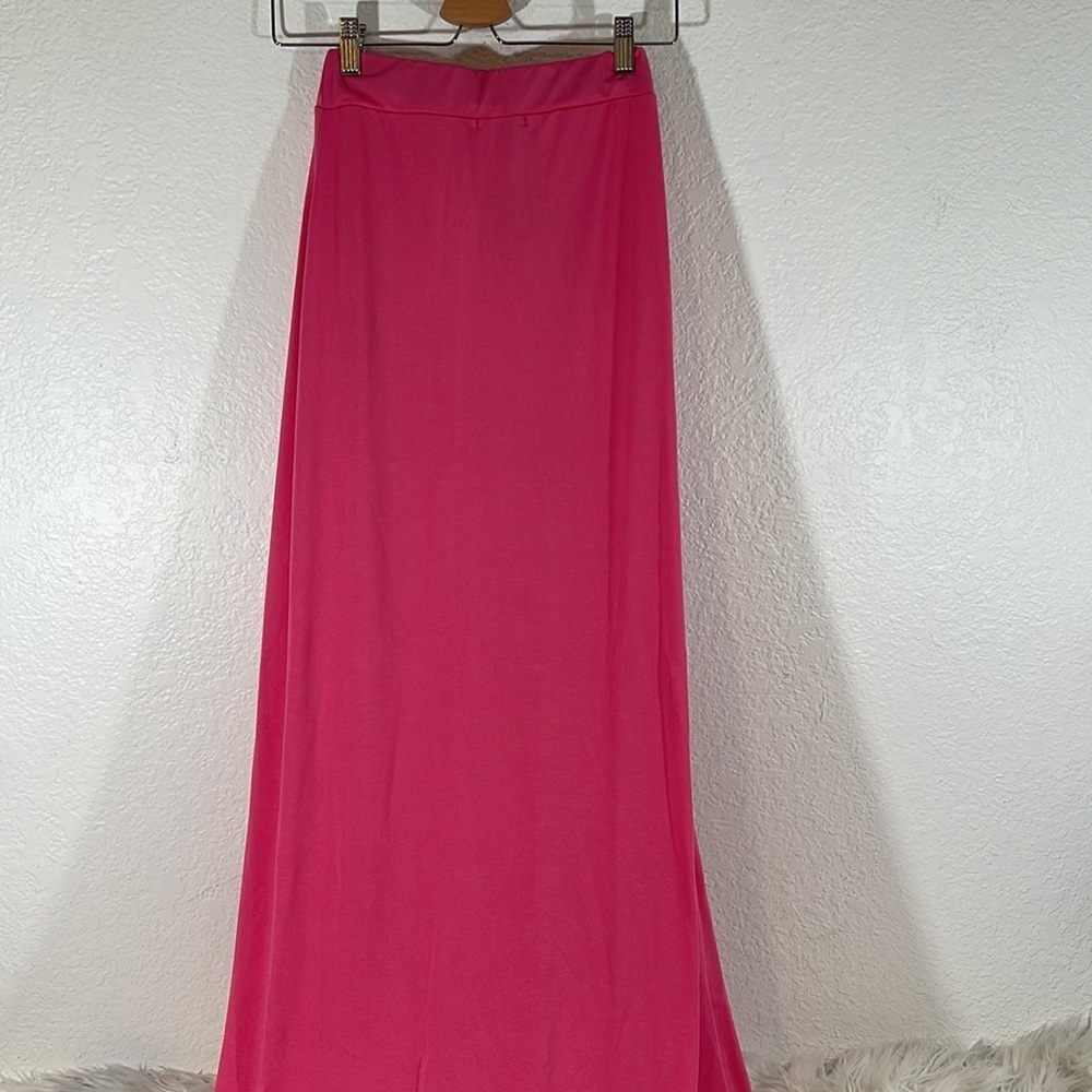 BOOHOO Recycled Slinky Double Split Maxi Skirt Hot Pink Size 2 New - Picture 5 of 11